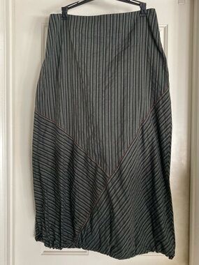 Striped Black and Gray Panel Midi Skirt by Ronen Chen
